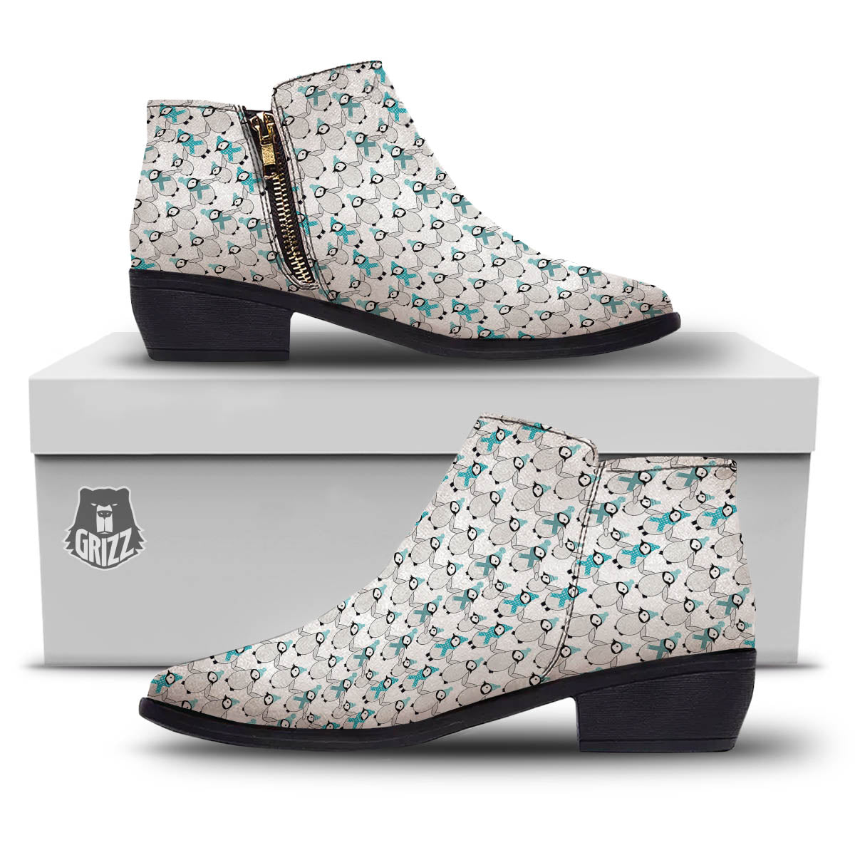 Penguin Emperor Cartoon Print Pattern Ankle Boots-grizzshop