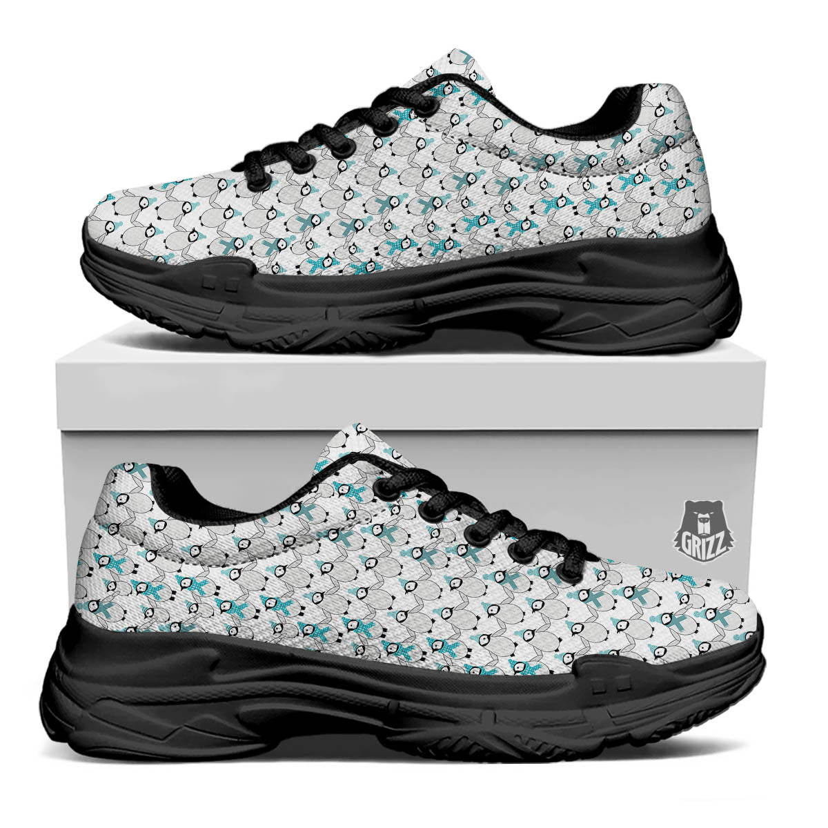 Penguin Emperor Cartoon Print Pattern Black Chunky Shoes-grizzshop