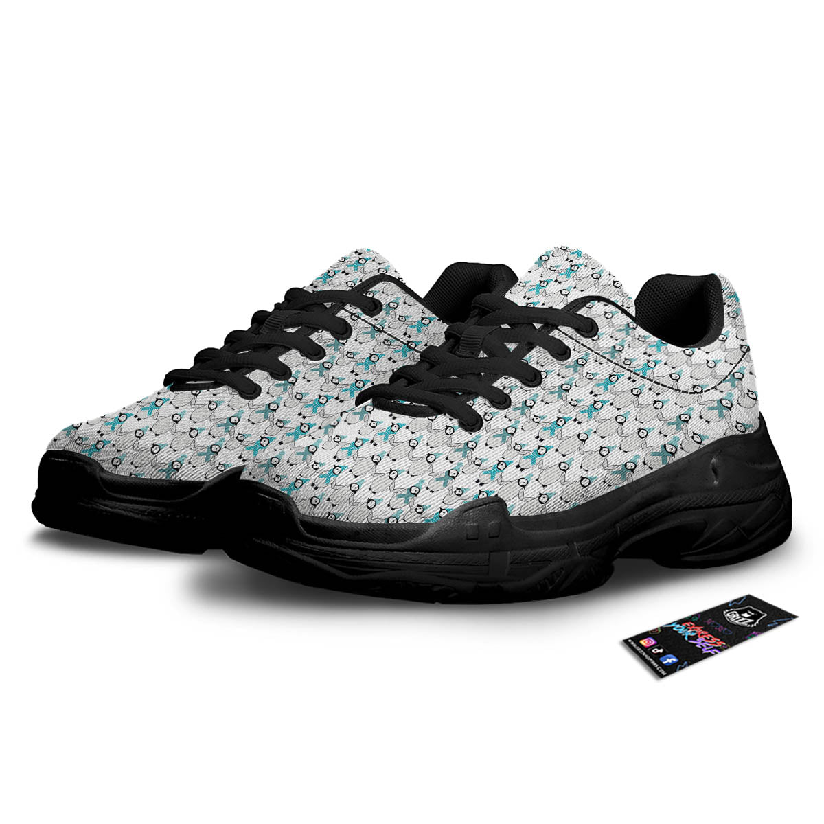 Penguin Emperor Cartoon Print Pattern Black Chunky Shoes-grizzshop