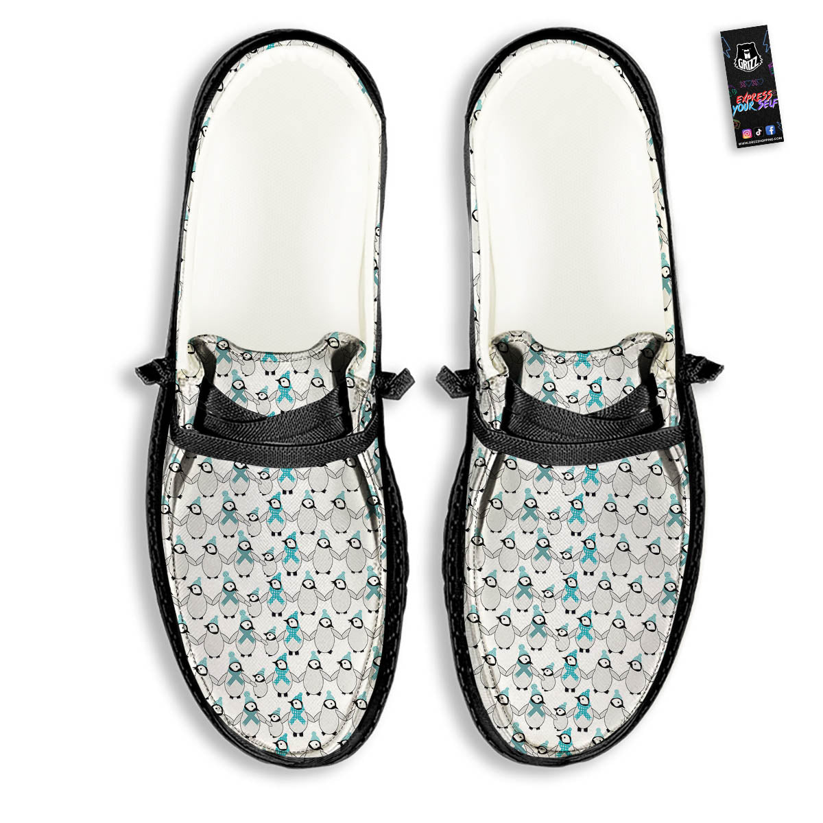 Penguin Emperor Cartoon Print Pattern Black Loafers-grizzshop