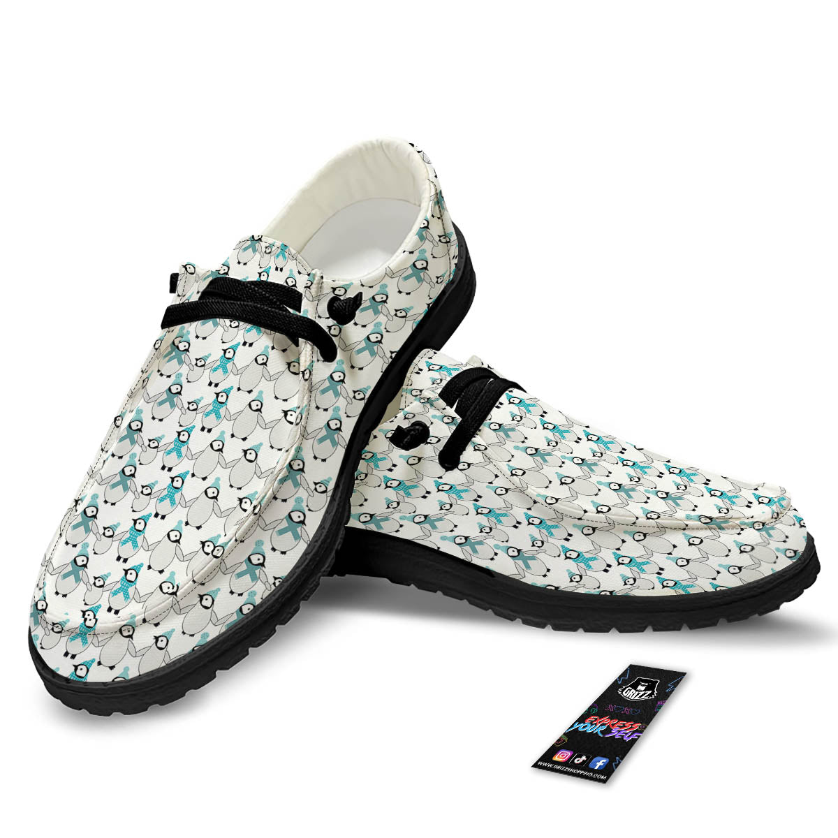 Penguin Emperor Cartoon Print Pattern Black Loafers-grizzshop