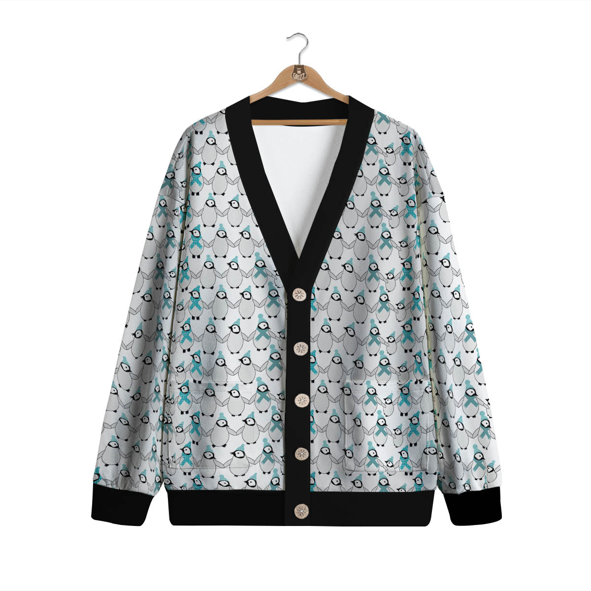 Penguin Emperor Cartoon Print Pattern Cardigan-grizzshop