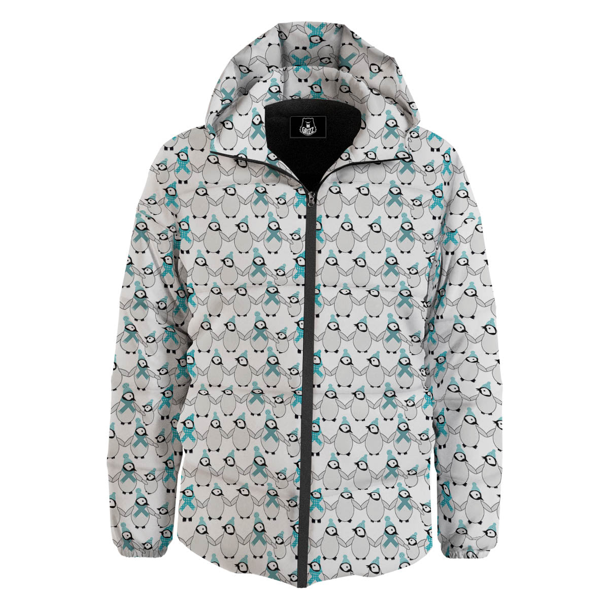 Penguin Emperor Cartoon Print Pattern Down Jacket-grizzshop