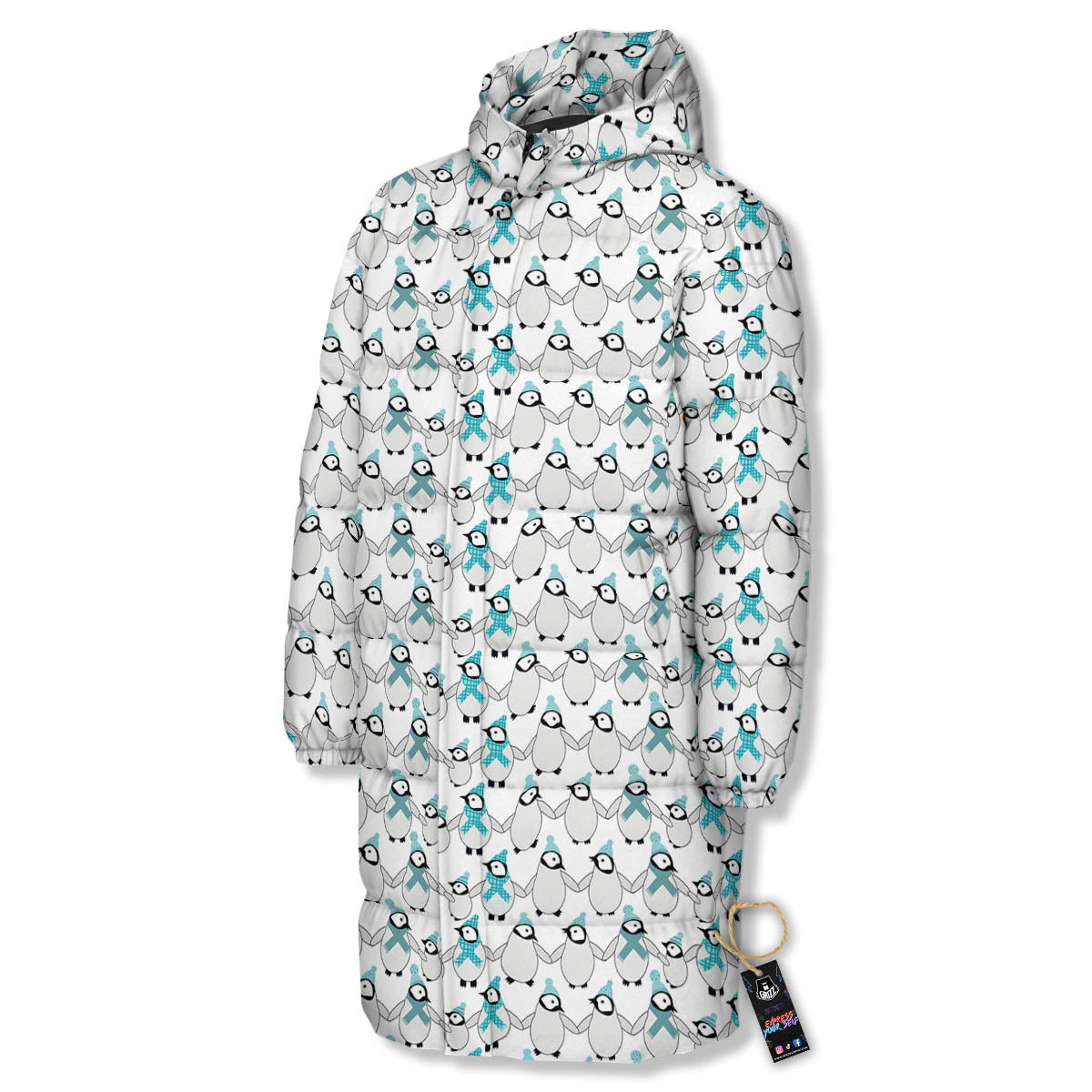 Penguin Emperor Cartoon Print Pattern Long Down Jacket-grizzshop