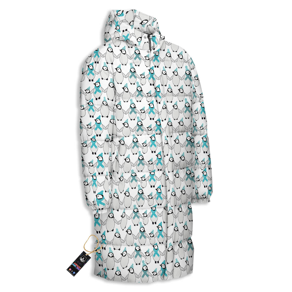 Penguin Emperor Cartoon Print Pattern Long Down Jacket-grizzshop