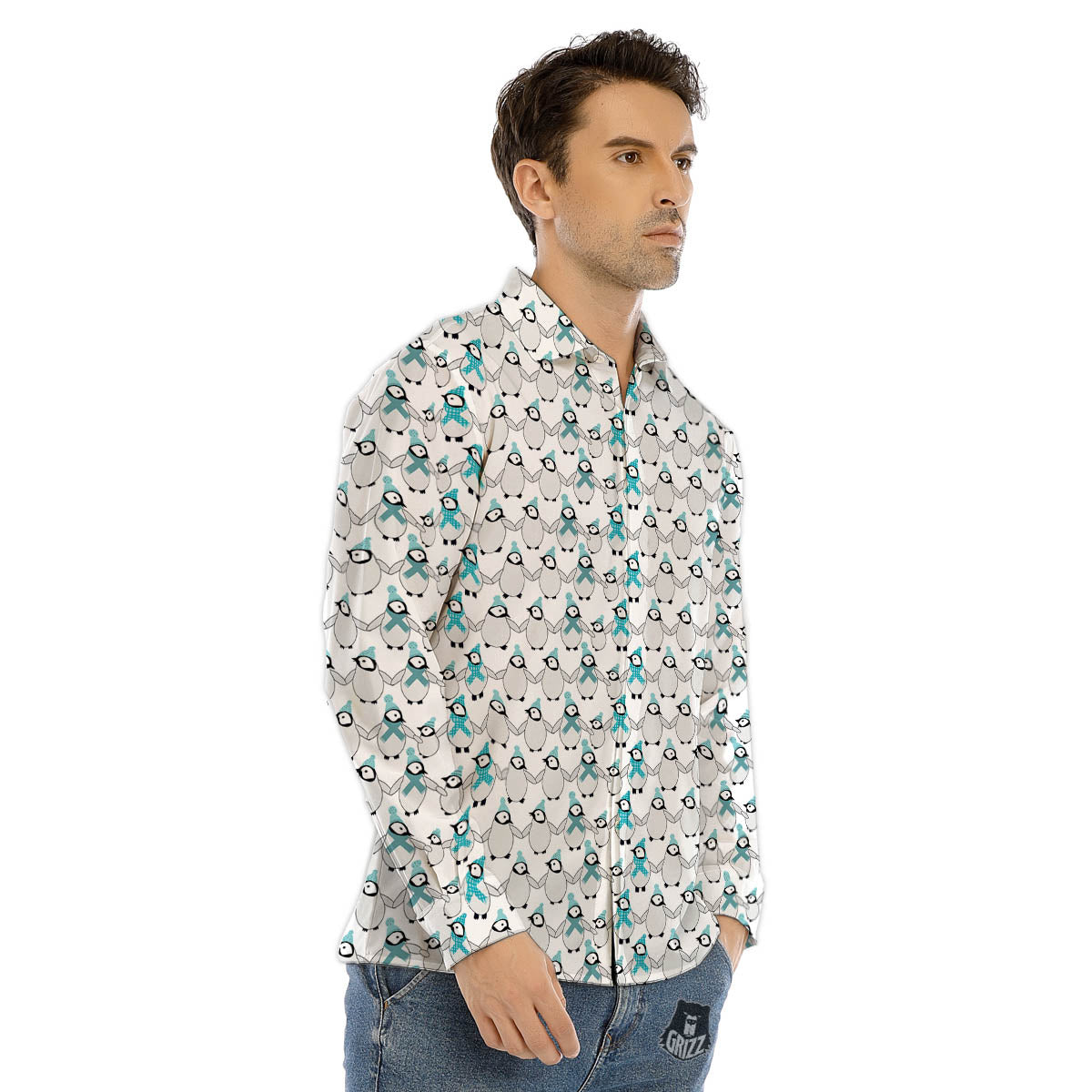 Penguin Emperor Cartoon Print Pattern Men's Dress Shirts-grizzshop
