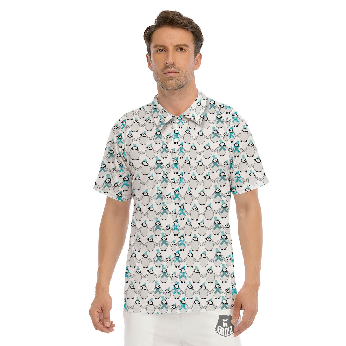 Penguin Emperor Cartoon Print Pattern Men's Golf Shirts-grizzshop