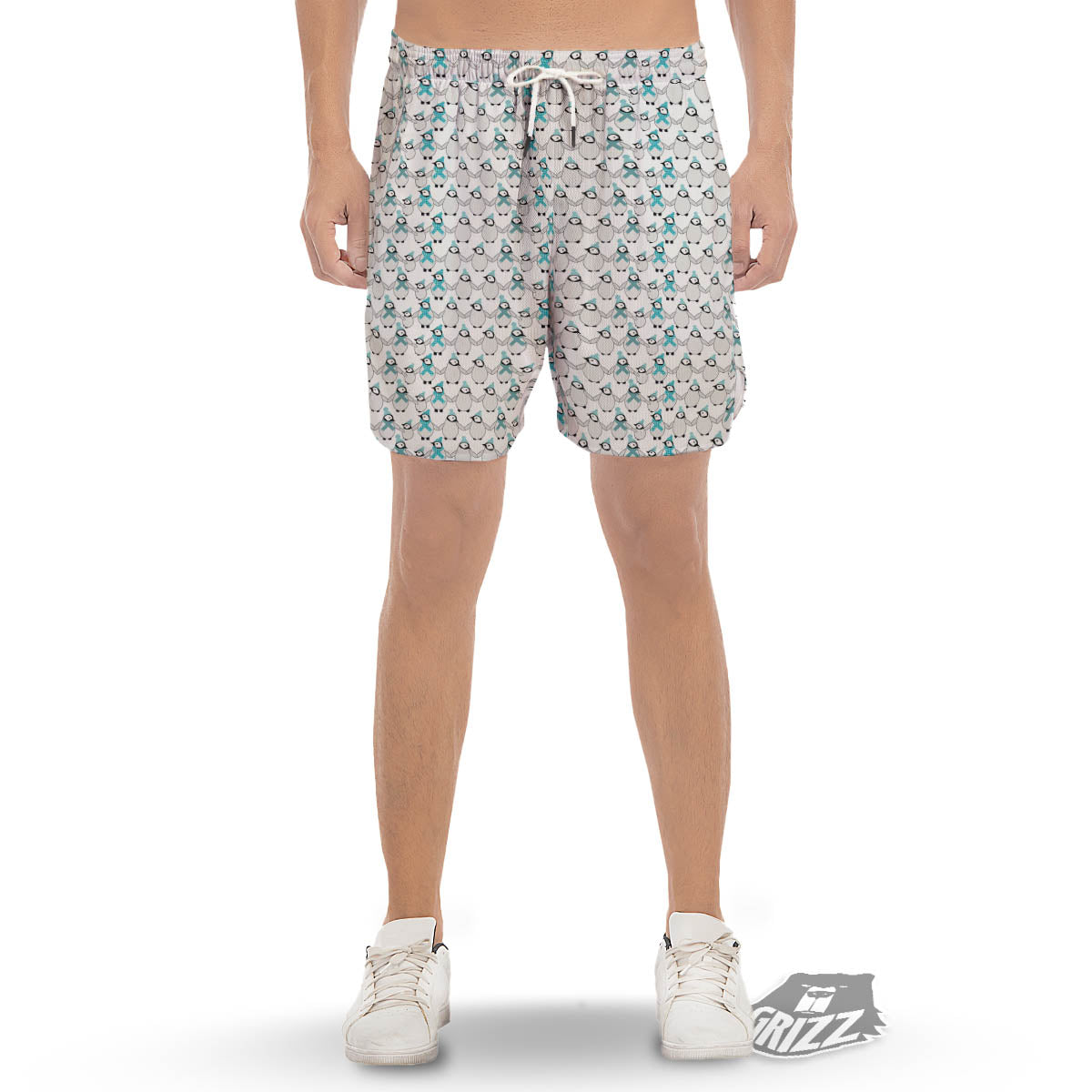 Penguin Emperor Cartoon Print Pattern Men's Gym Shorts-grizzshop