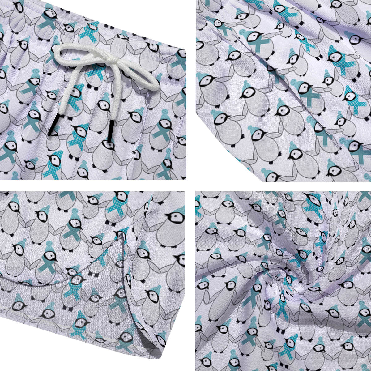 Penguin Emperor Cartoon Print Pattern Men's Running Shorts-grizzshop