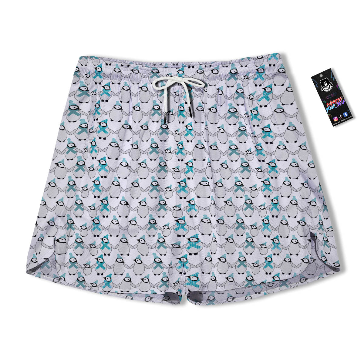 Penguin Emperor Cartoon Print Pattern Men's Running Shorts-grizzshop