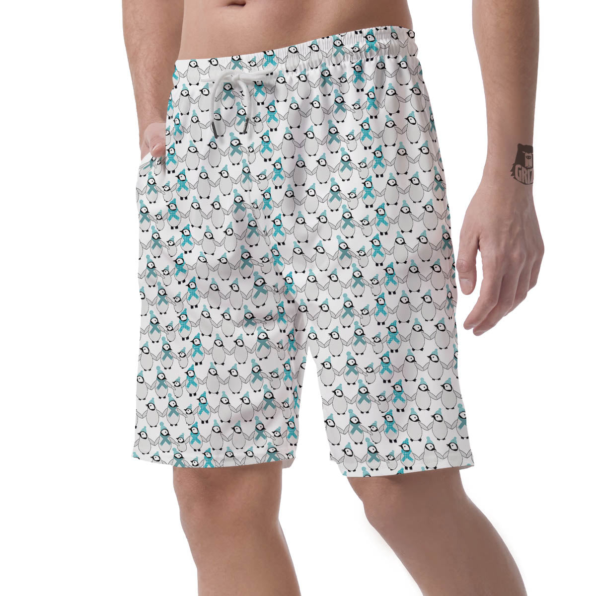 Penguin Emperor Cartoon Print Pattern Men's Shorts-grizzshop