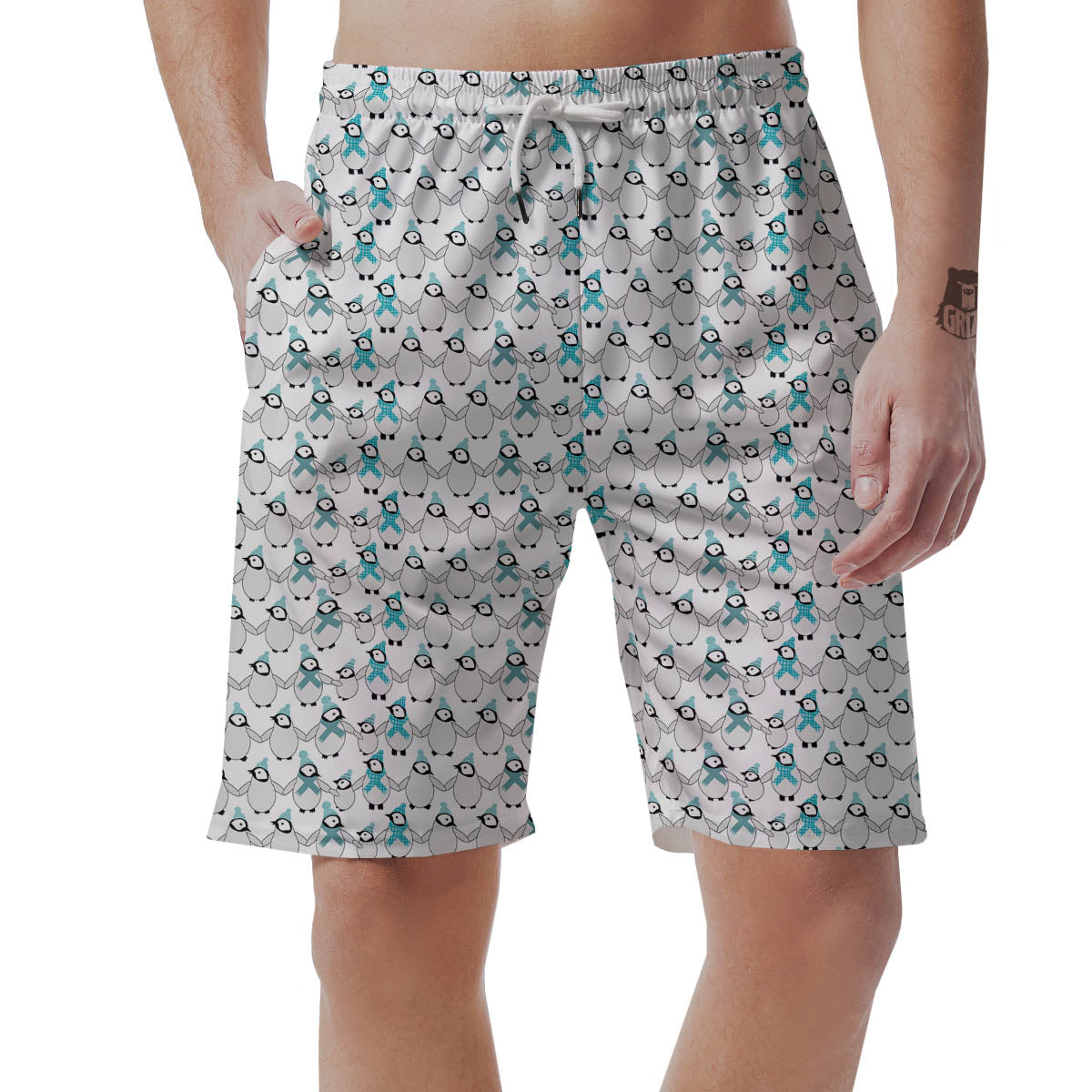 Penguin Emperor Cartoon Print Pattern Men's Shorts-grizzshop