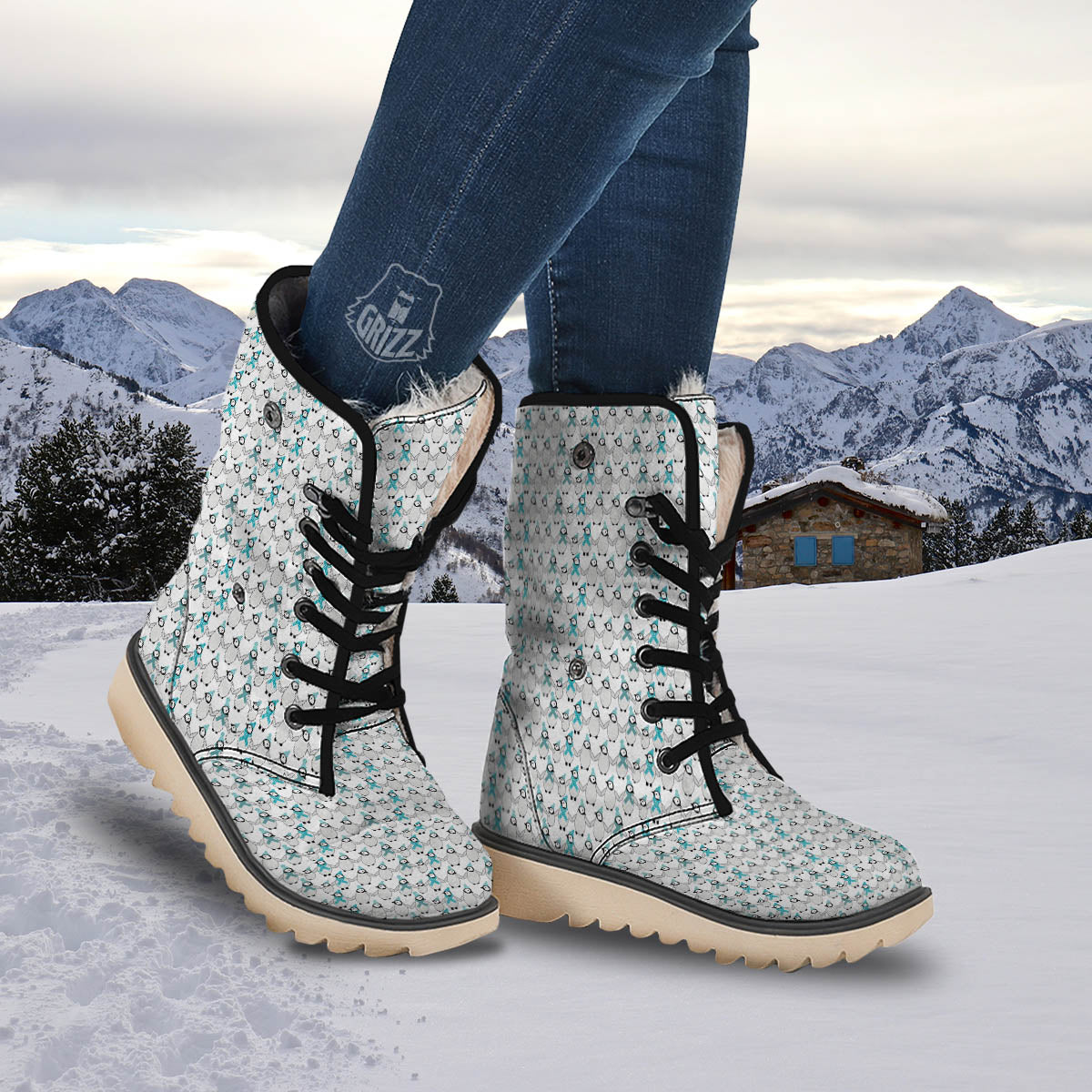 Penguin Emperor Cartoon Print Pattern Snow Boots-grizzshop
