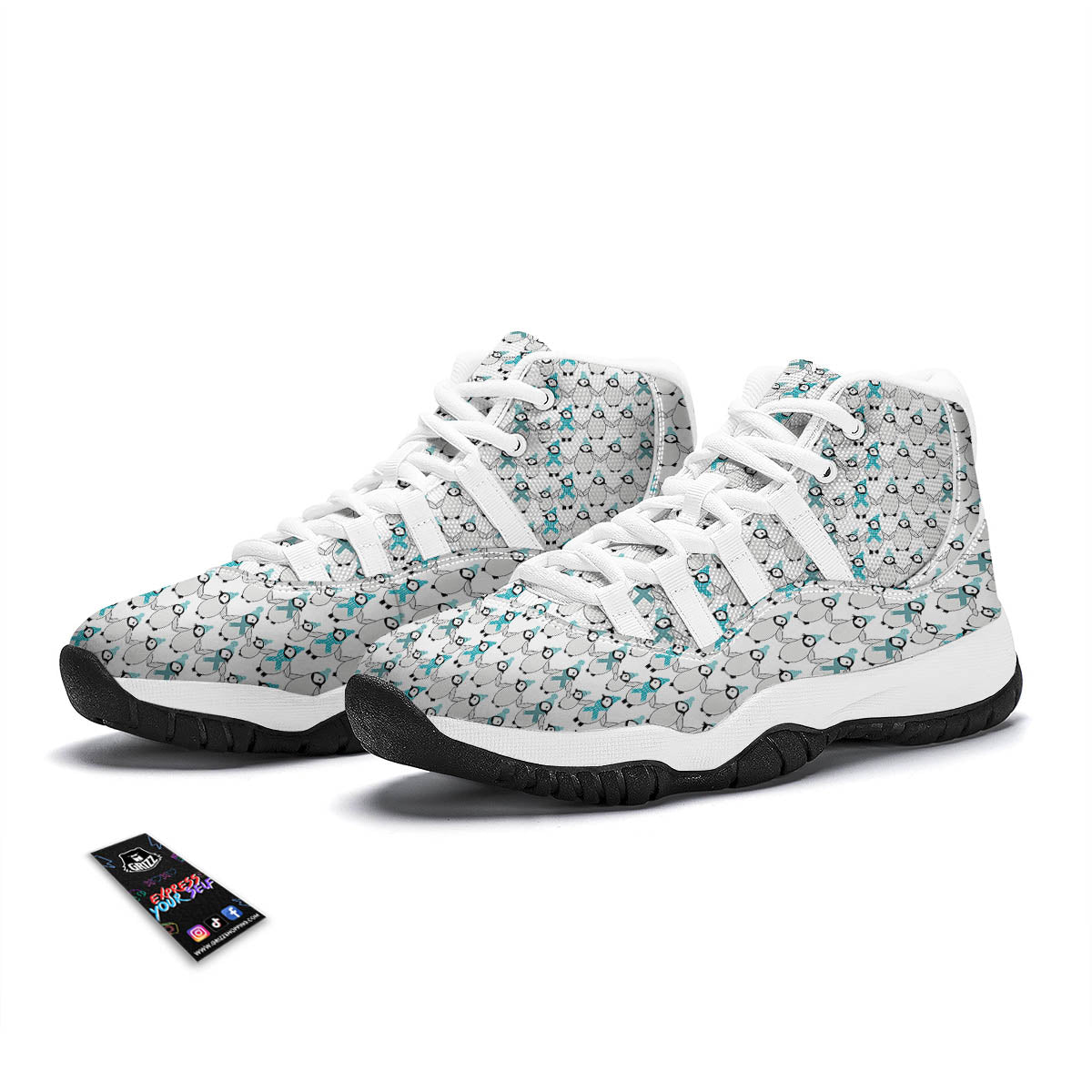 Penguin Emperor Cartoon Print Pattern White Bball Shoes-grizzshop