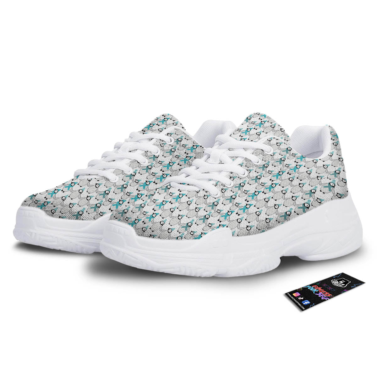 Penguin Emperor Cartoon Print Pattern White Chunky Shoes-grizzshop