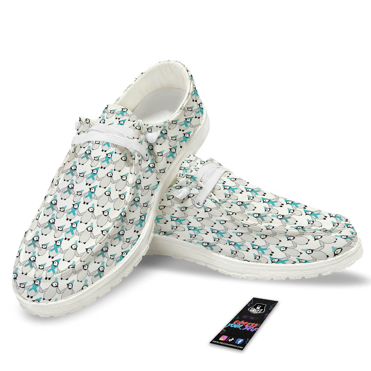 Penguin Emperor Cartoon Print Pattern White Loafers-grizzshop