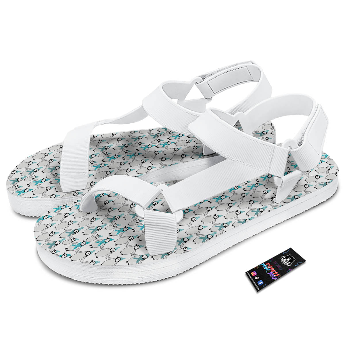 Penguin Emperor Cartoon Print Pattern White Open Toe Sandals-grizzshop