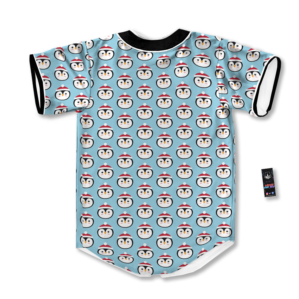 Penguin Face Cute Print Pattern Baseball Jersey-grizzshop