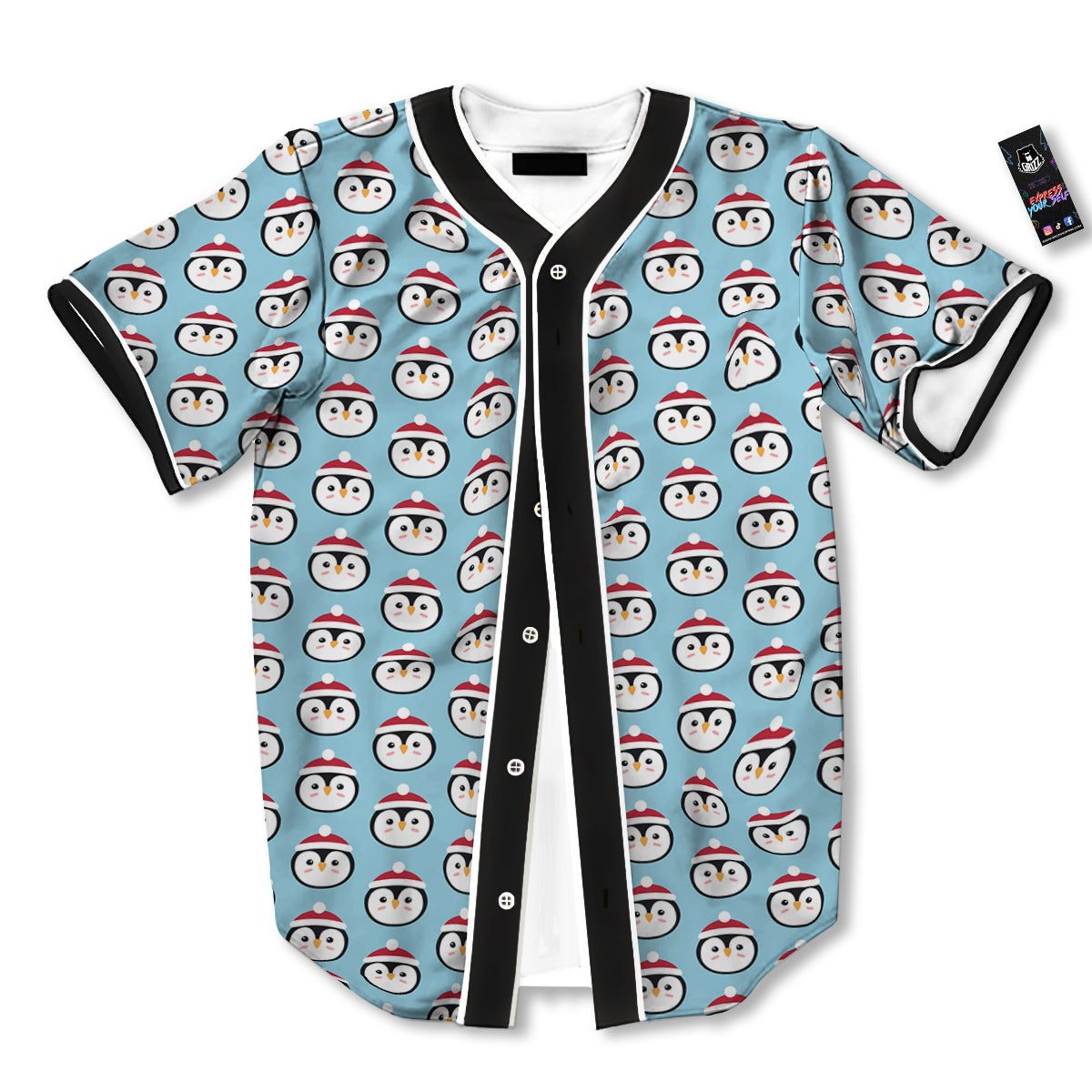 Penguin Face Cute Print Pattern Baseball Jersey-grizzshop