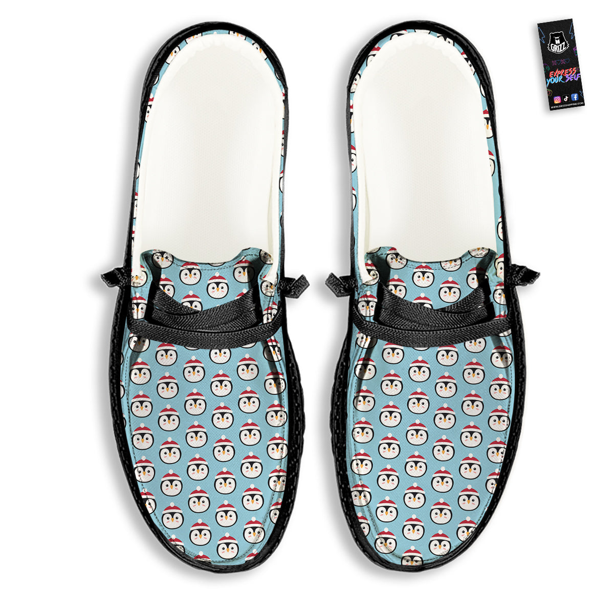 Penguin Face Cute Print Pattern Black Loafers-grizzshop