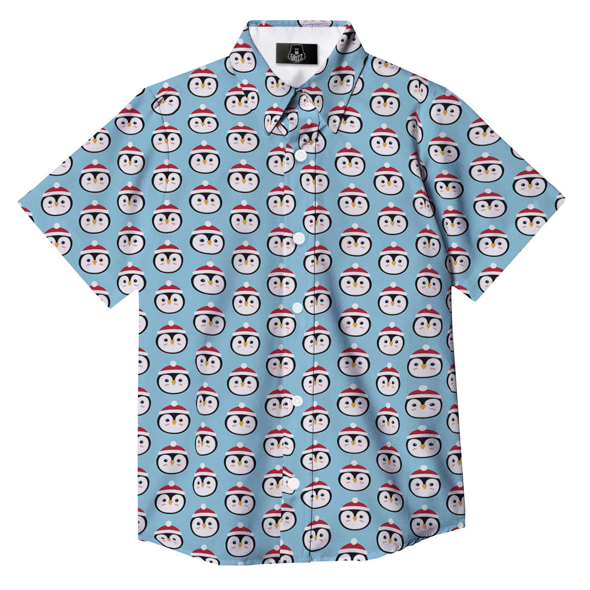 Penguin Face Cute Print Pattern Button Up Shirt-grizzshop