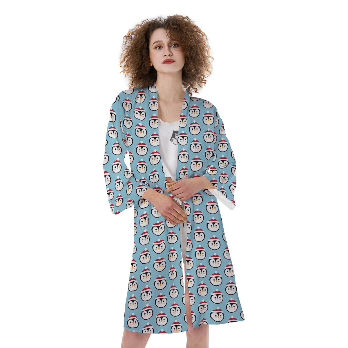 Penguin Face Cute Print Pattern Kimono-grizzshop