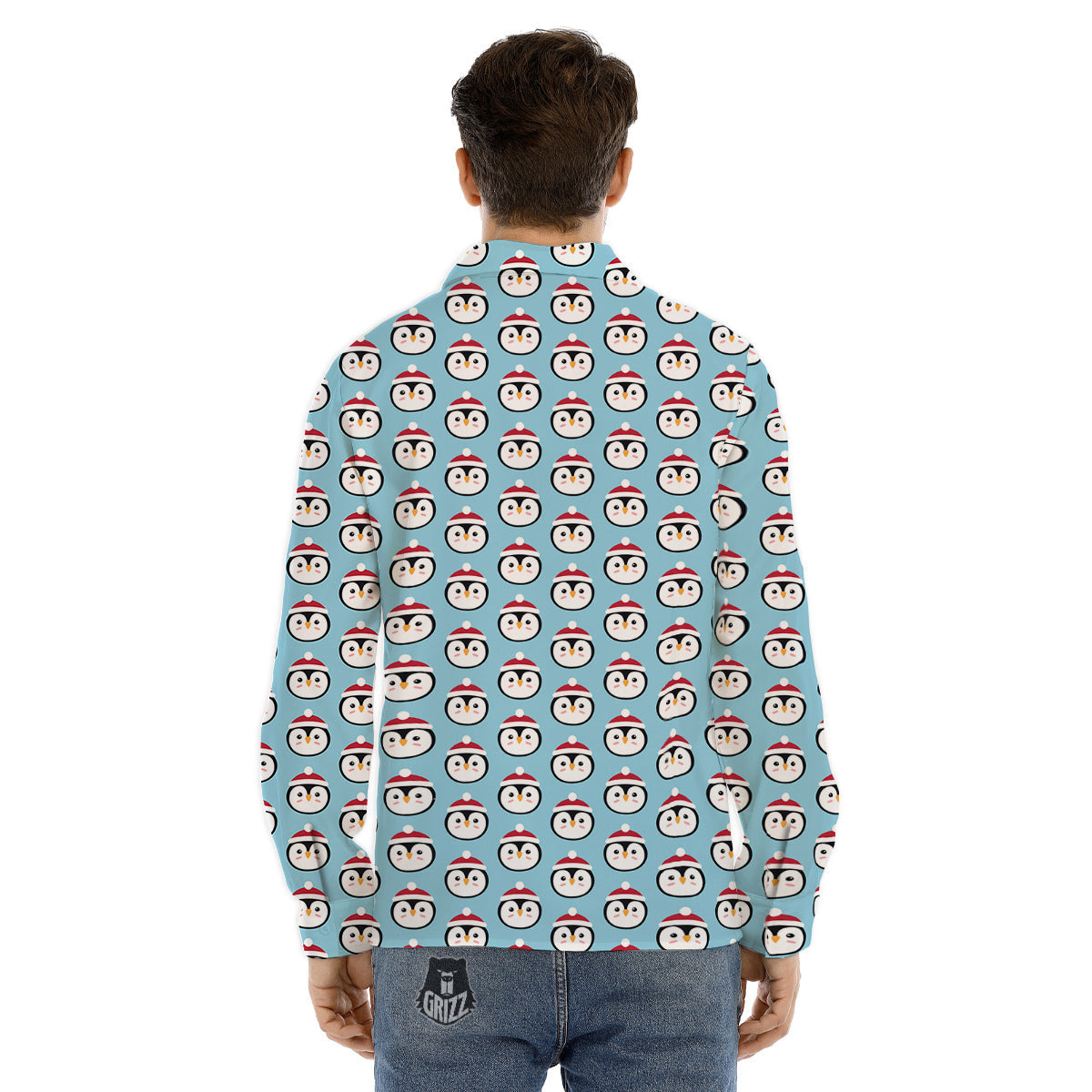 Penguin Face Cute Print Pattern Men's Dress Shirts-grizzshop