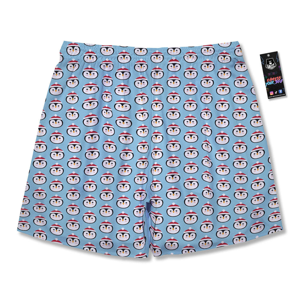 Penguin Face Cute Print Pattern Men's Running Shorts-grizzshop