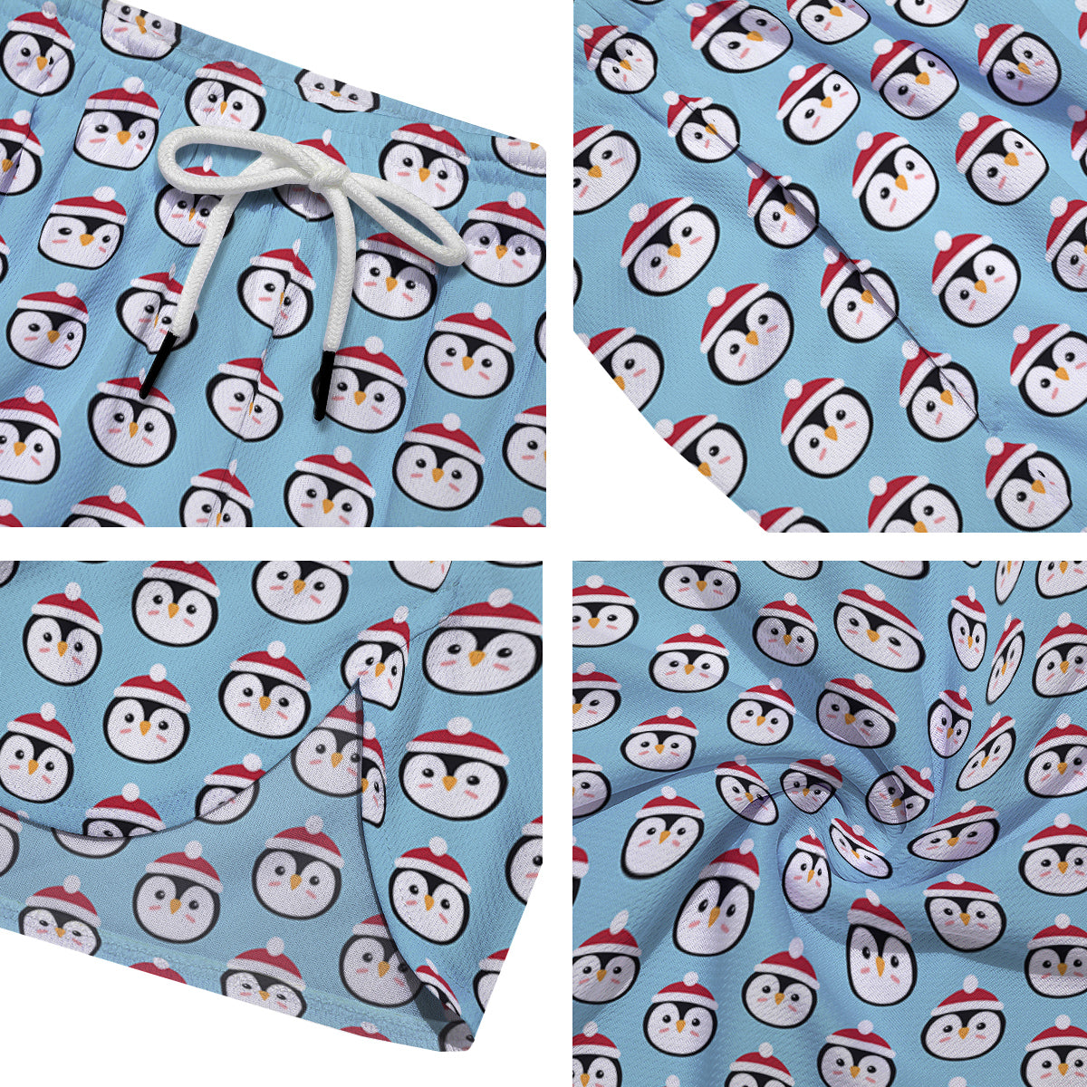 Penguin Face Cute Print Pattern Men's Running Shorts-grizzshop