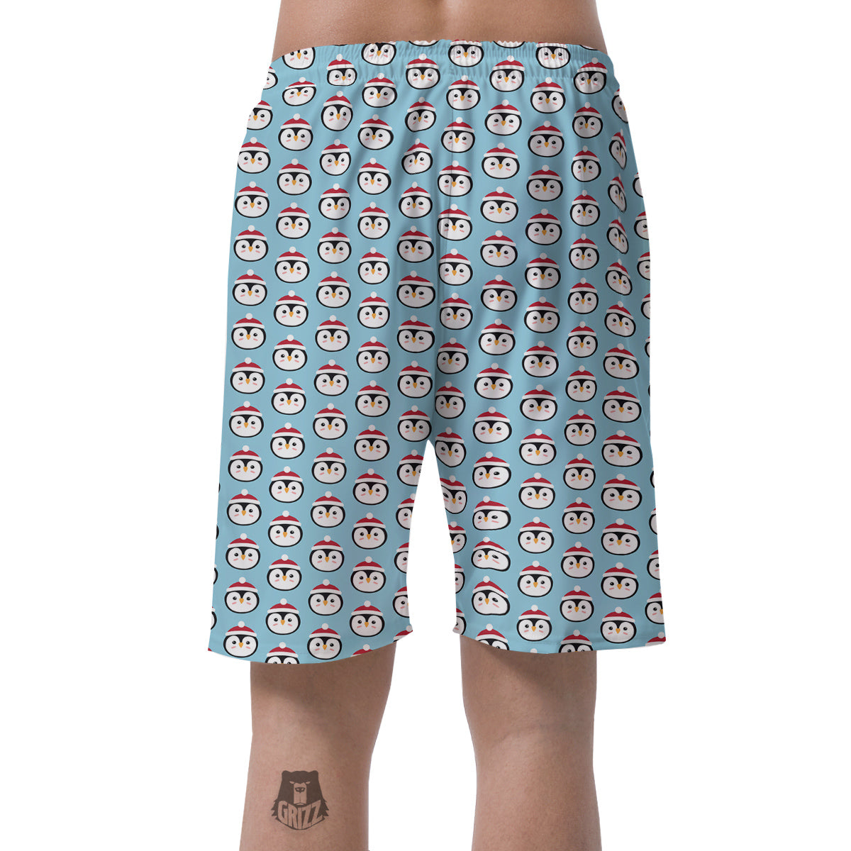 Penguin Face Cute Print Pattern Men's Shorts-grizzshop