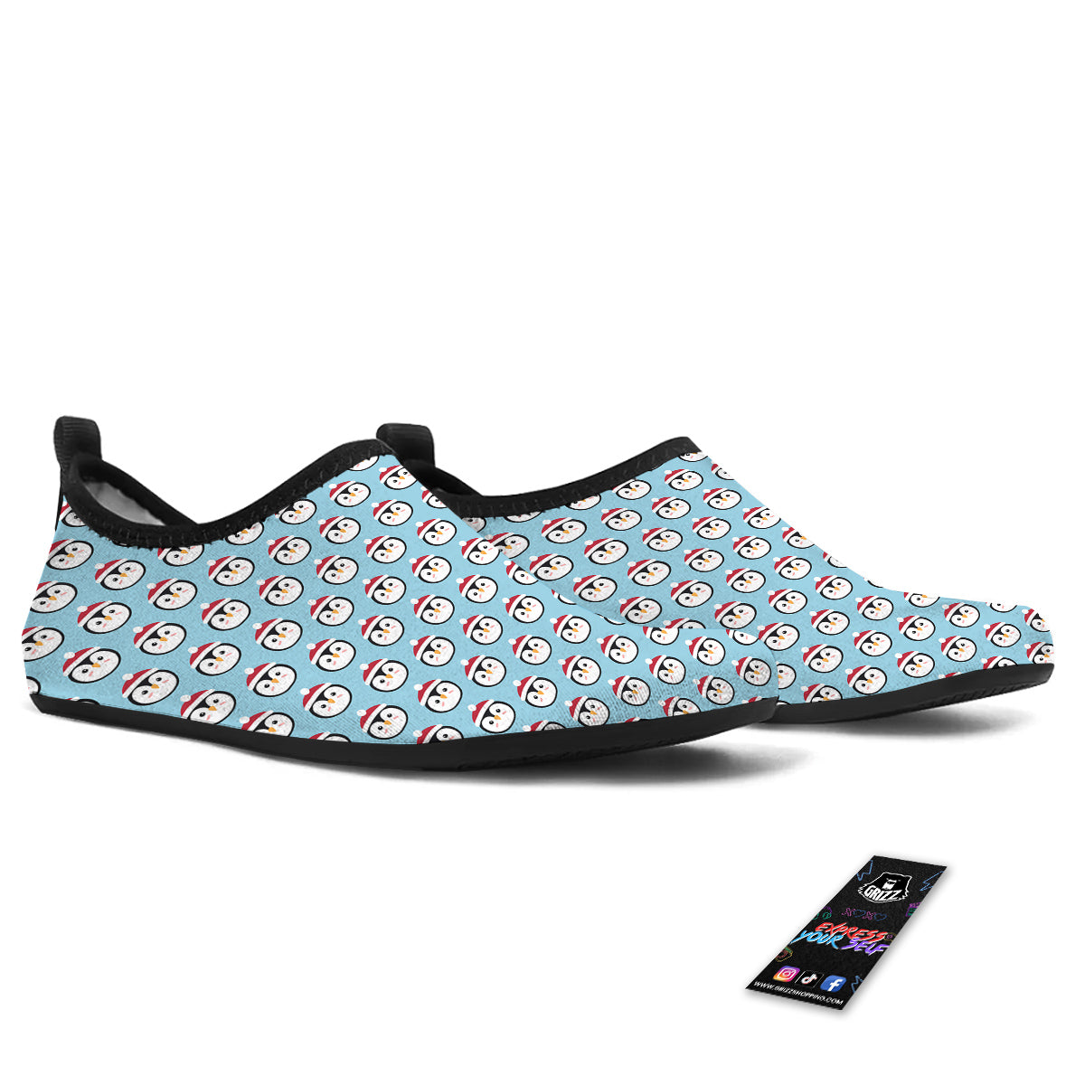 Penguin Face Cute Print Pattern Water Shoes-grizzshop