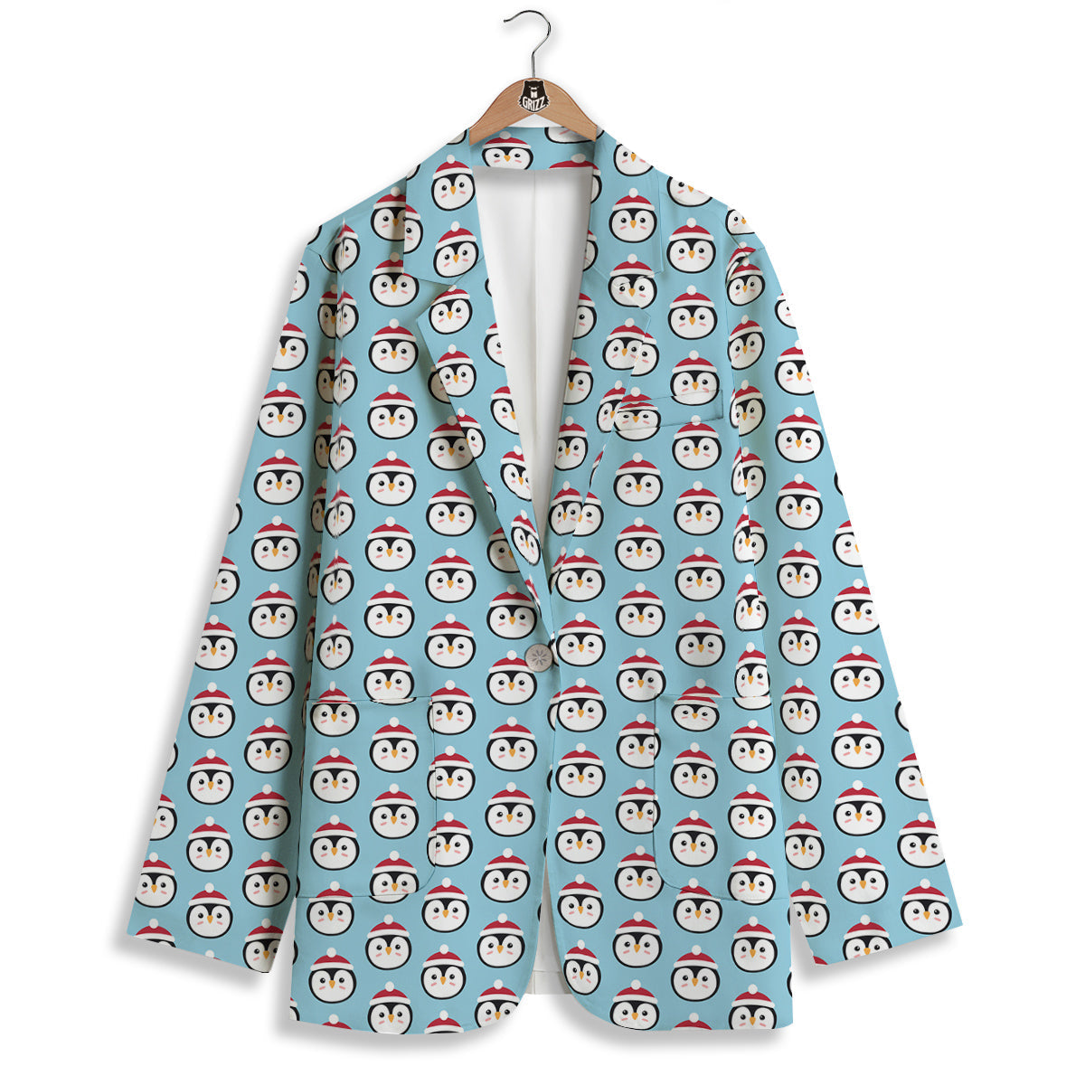 Penguin Face Cute Print Pattern Women's Blazer-grizzshop