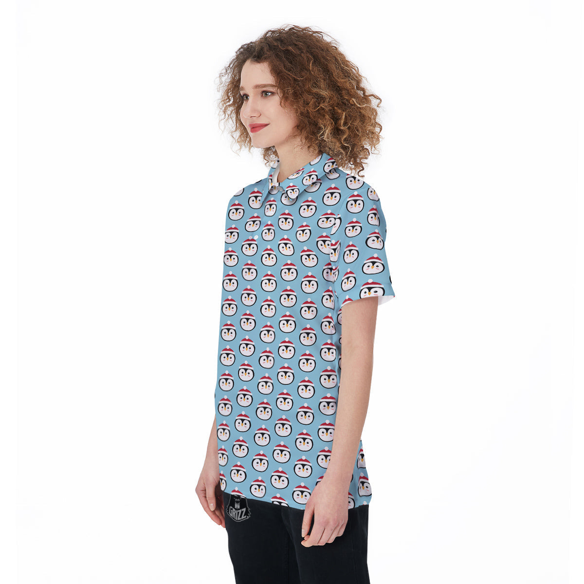 Penguin Face Cute Print Pattern Women's Golf Shirts-grizzshop