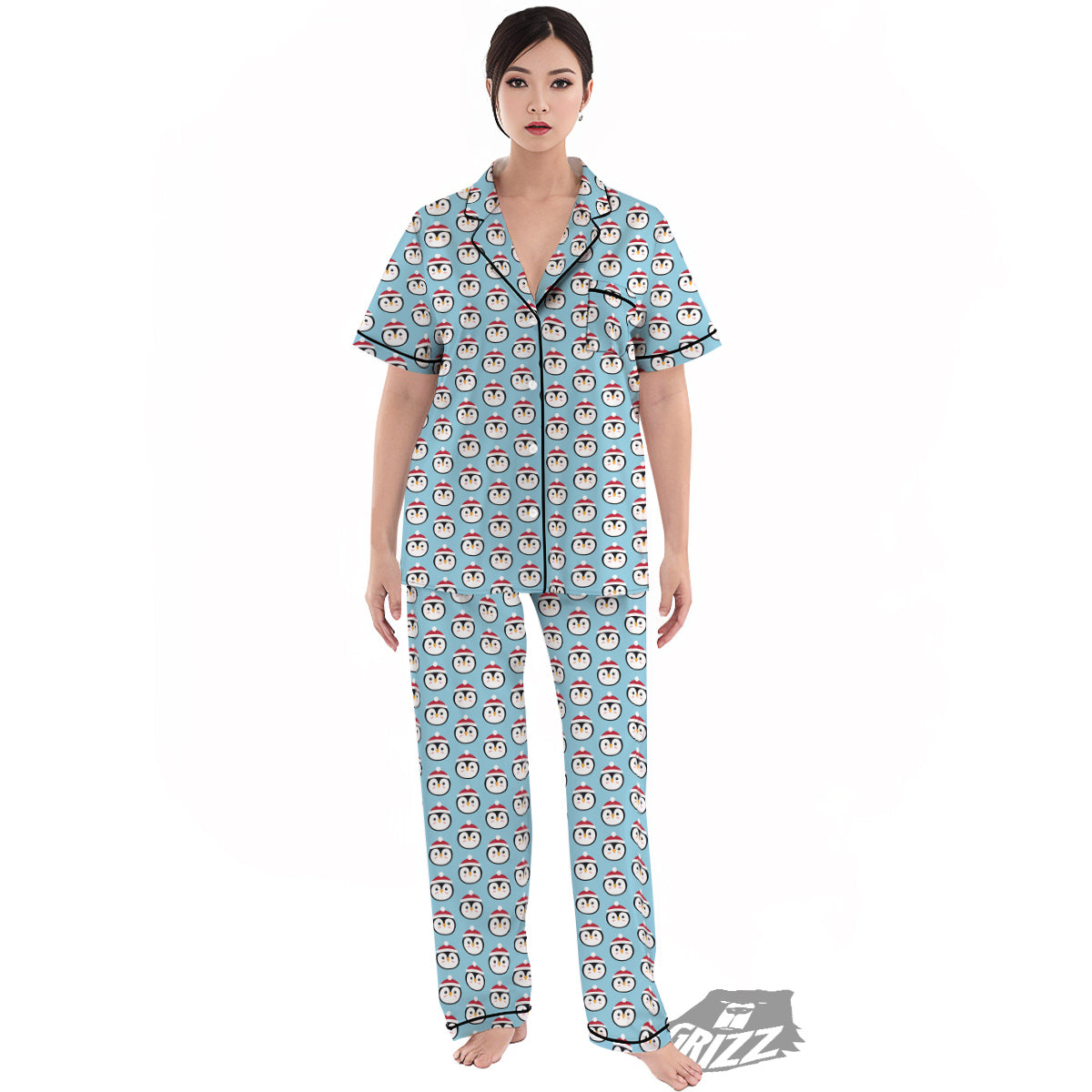 Penguin Face Cute Print Pattern Women's Pajamas Set-grizzshop