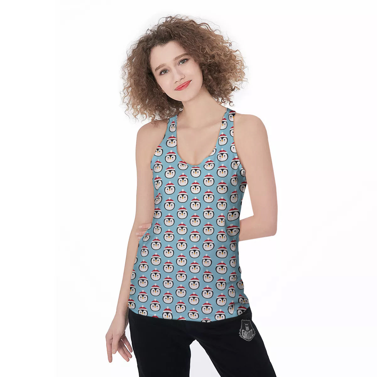 Penguin Face Cute Print Pattern Women's Racerback Tank Top-grizzshop