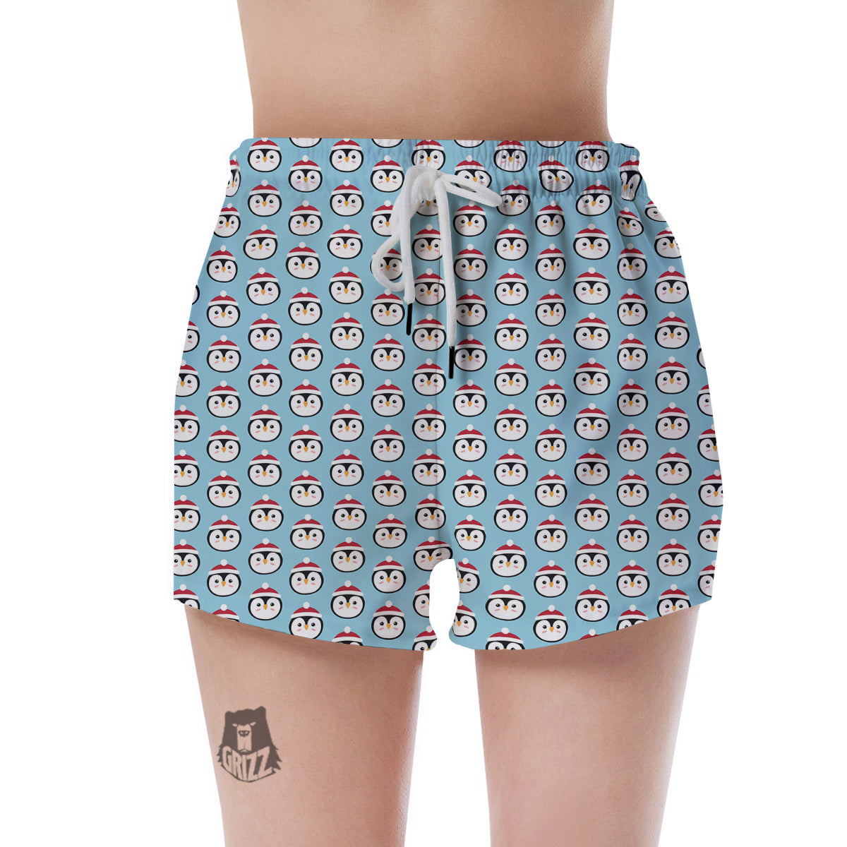 Penguin Face Cute Print Pattern Women's Shorts-grizzshop
