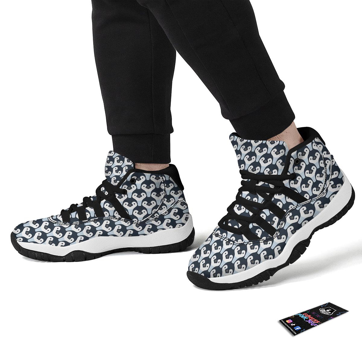 Penguin Face Pattern Print Black Bball Shoes-grizzshop