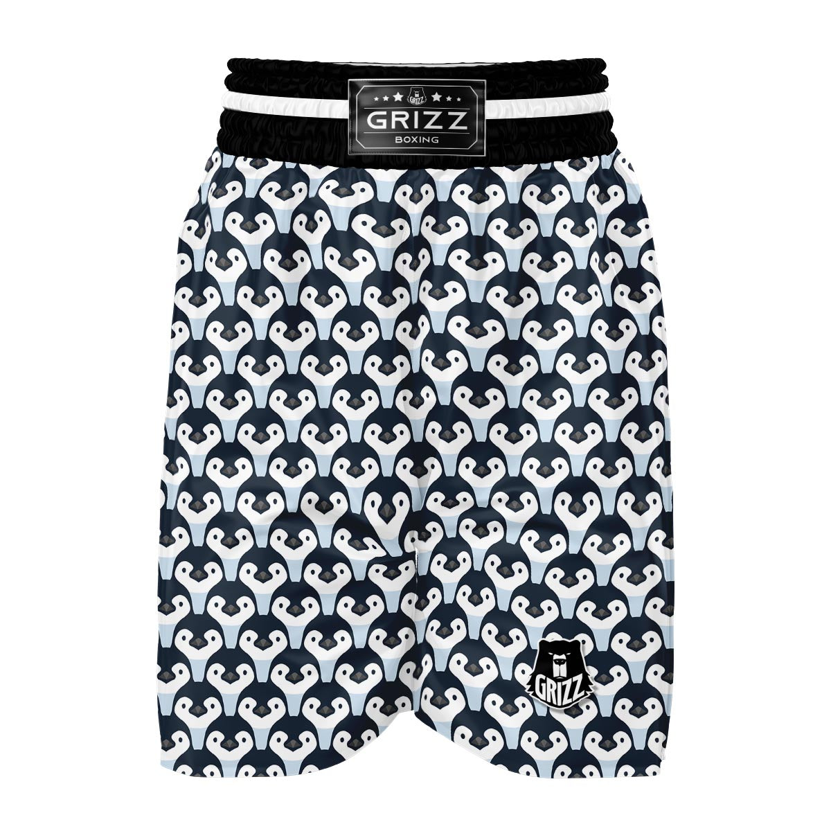 Penguin Face Pattern Print Boxing Shorts-grizzshop