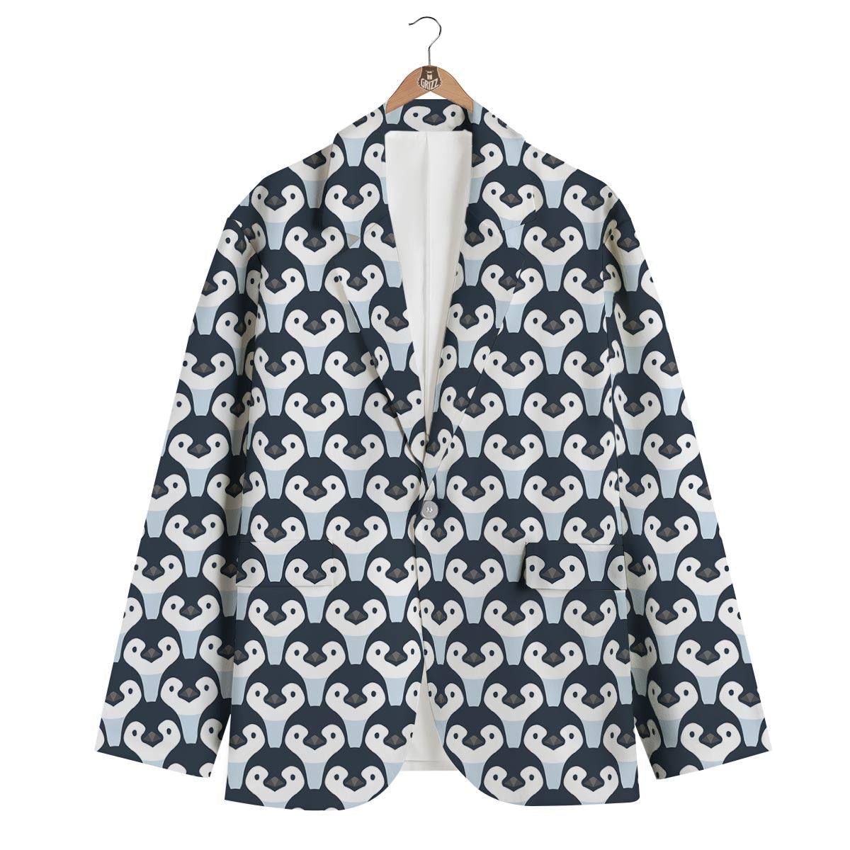 Penguin Face Pattern Print Men's Blazer-grizzshop