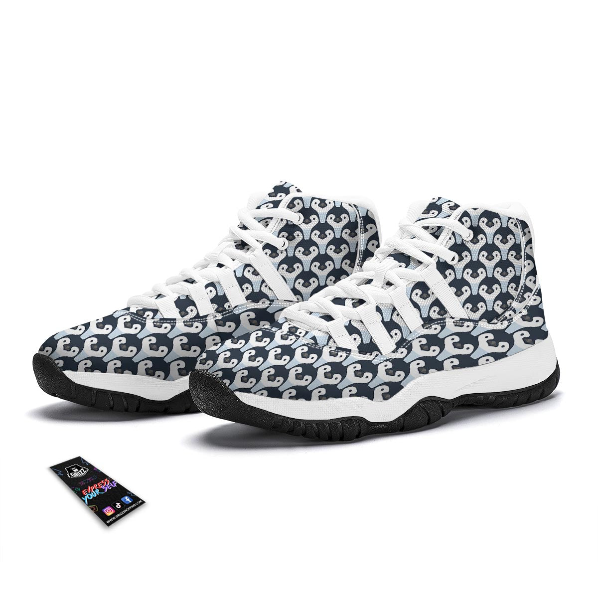 Penguin Face Pattern Print White Bball Shoes-grizzshop