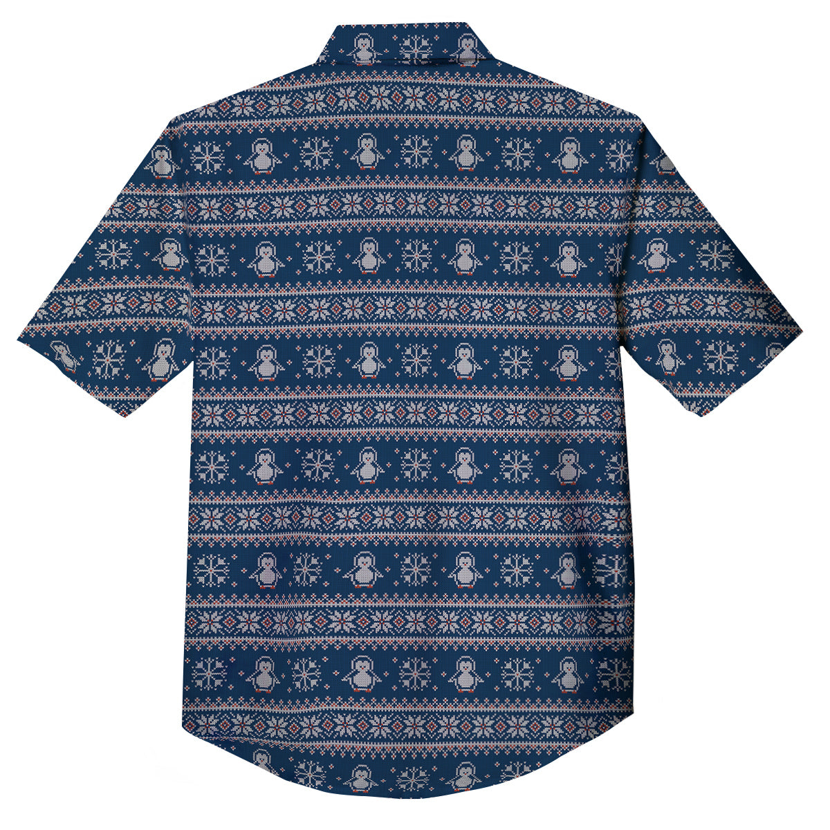 Penguin Knitted Christmas Print Button Up Shirt-grizzshop