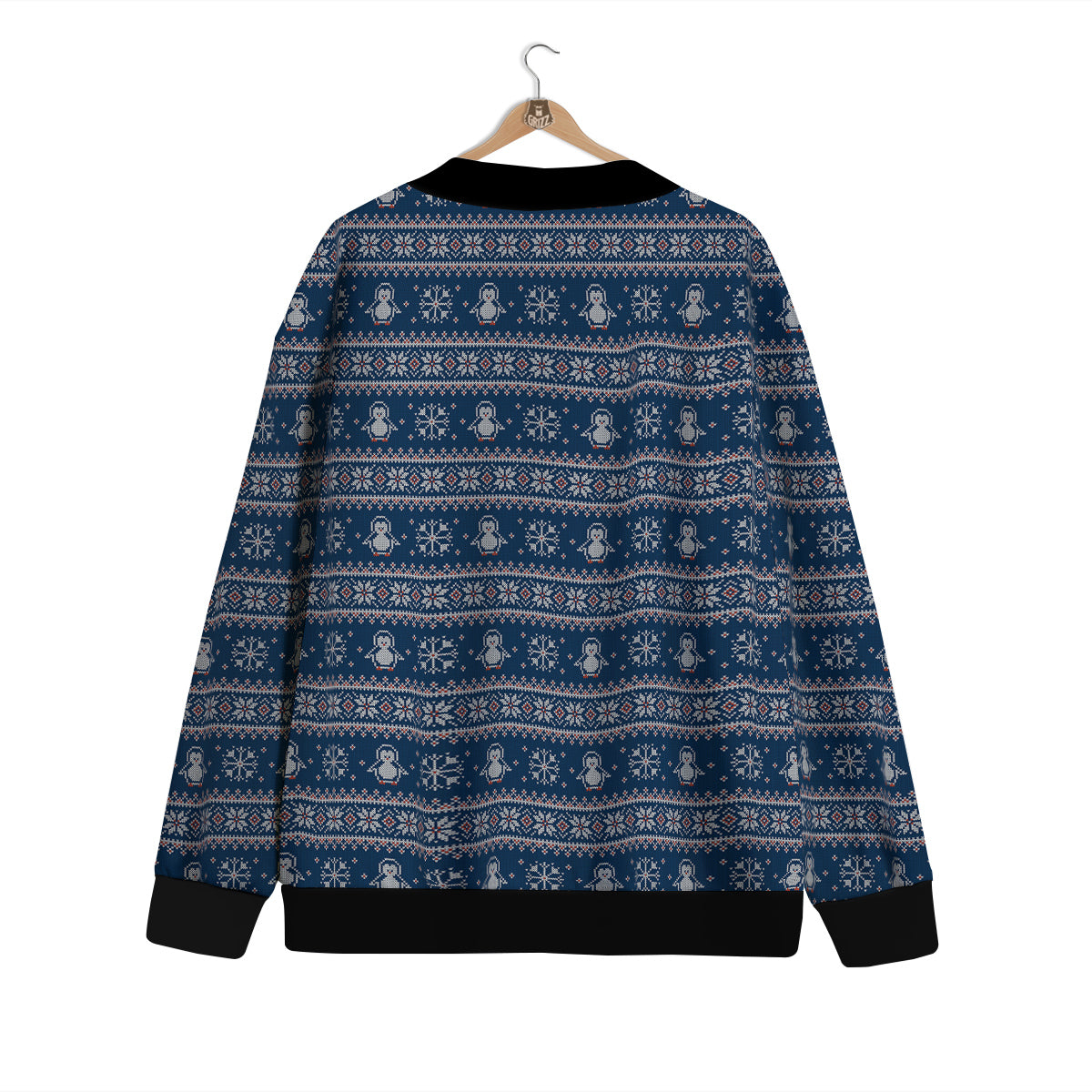 Penguin Knitted Christmas Print Cardigan-grizzshop