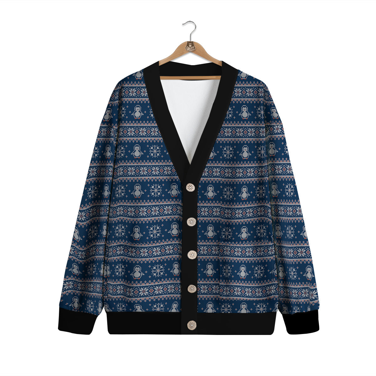 Penguin Knitted Christmas Print Cardigan-grizzshop