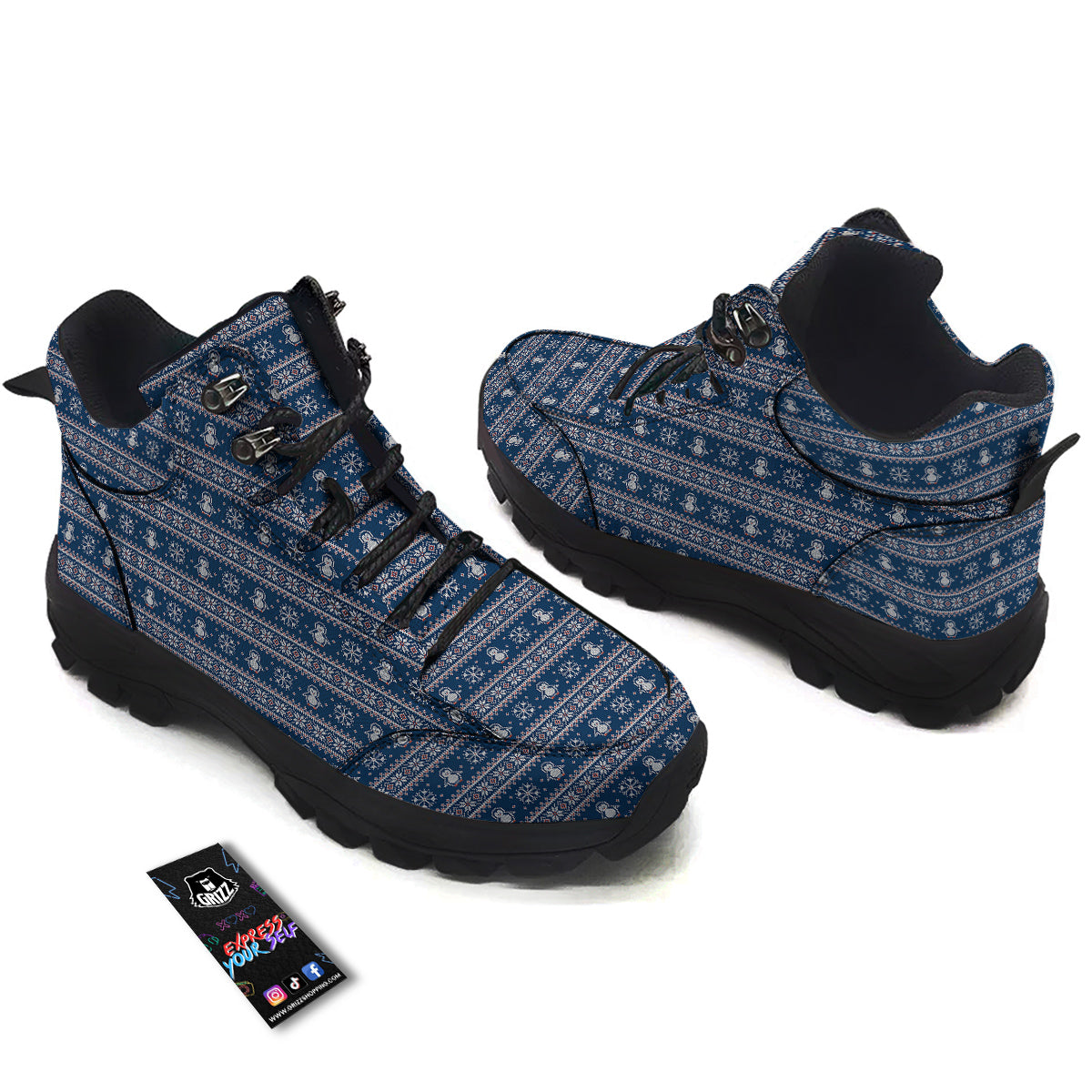 Penguin Knitted Christmas Print Hiking Shoes-grizzshop