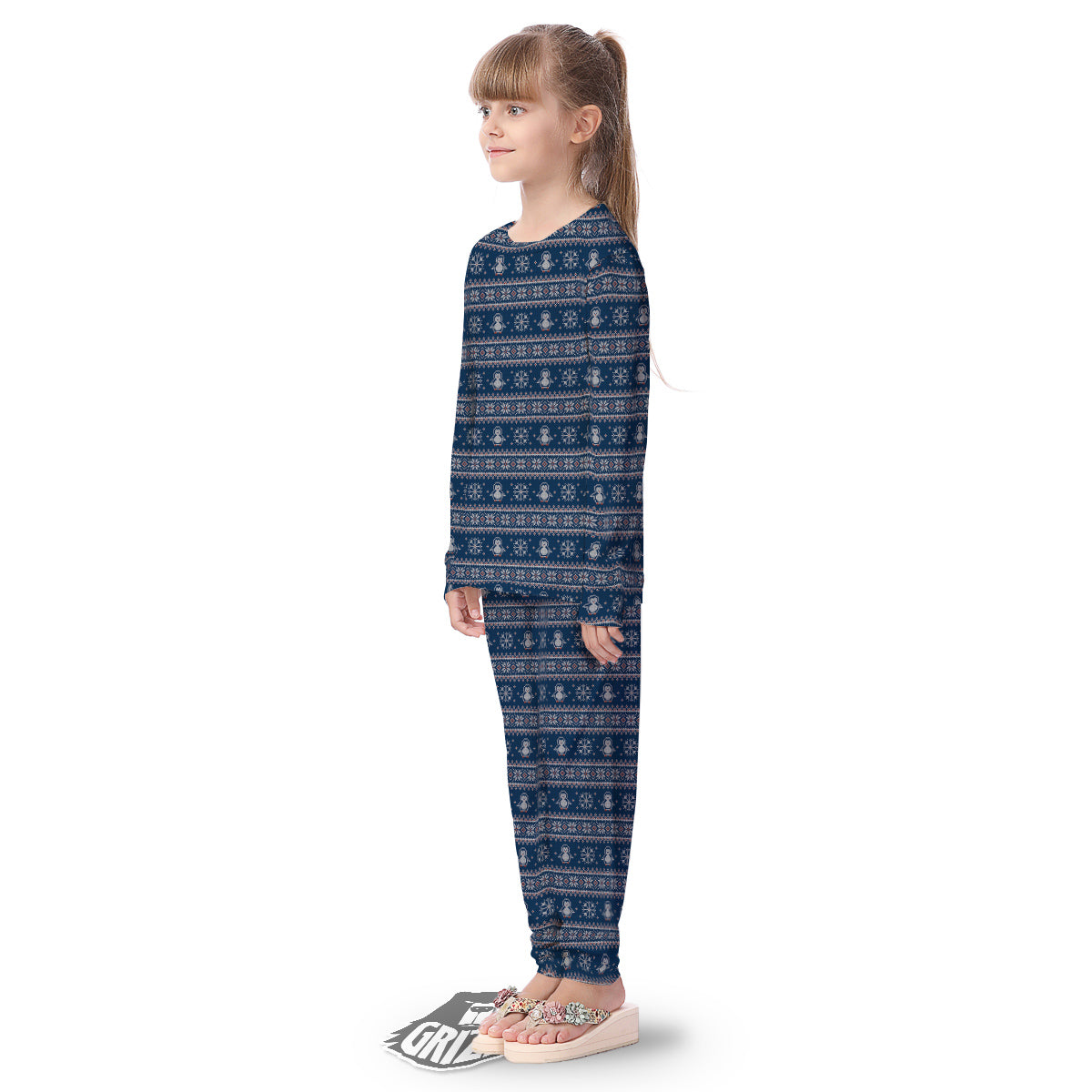 Penguin Knitted Christmas Print Kid's Pajamas-grizzshop