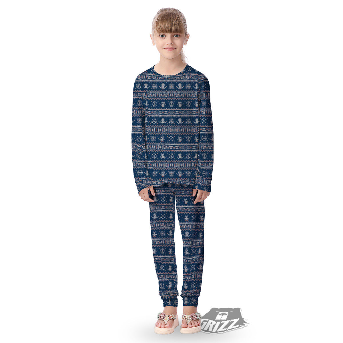 Penguin Knitted Christmas Print Kid's Pajamas-grizzshop