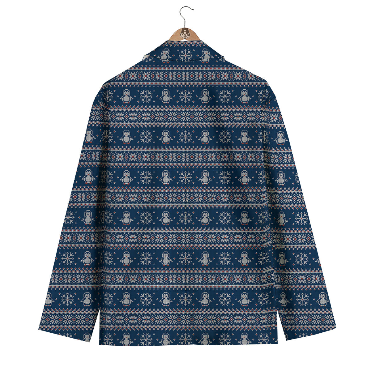 Penguin Knitted Christmas Print Men's Blazer-grizzshop