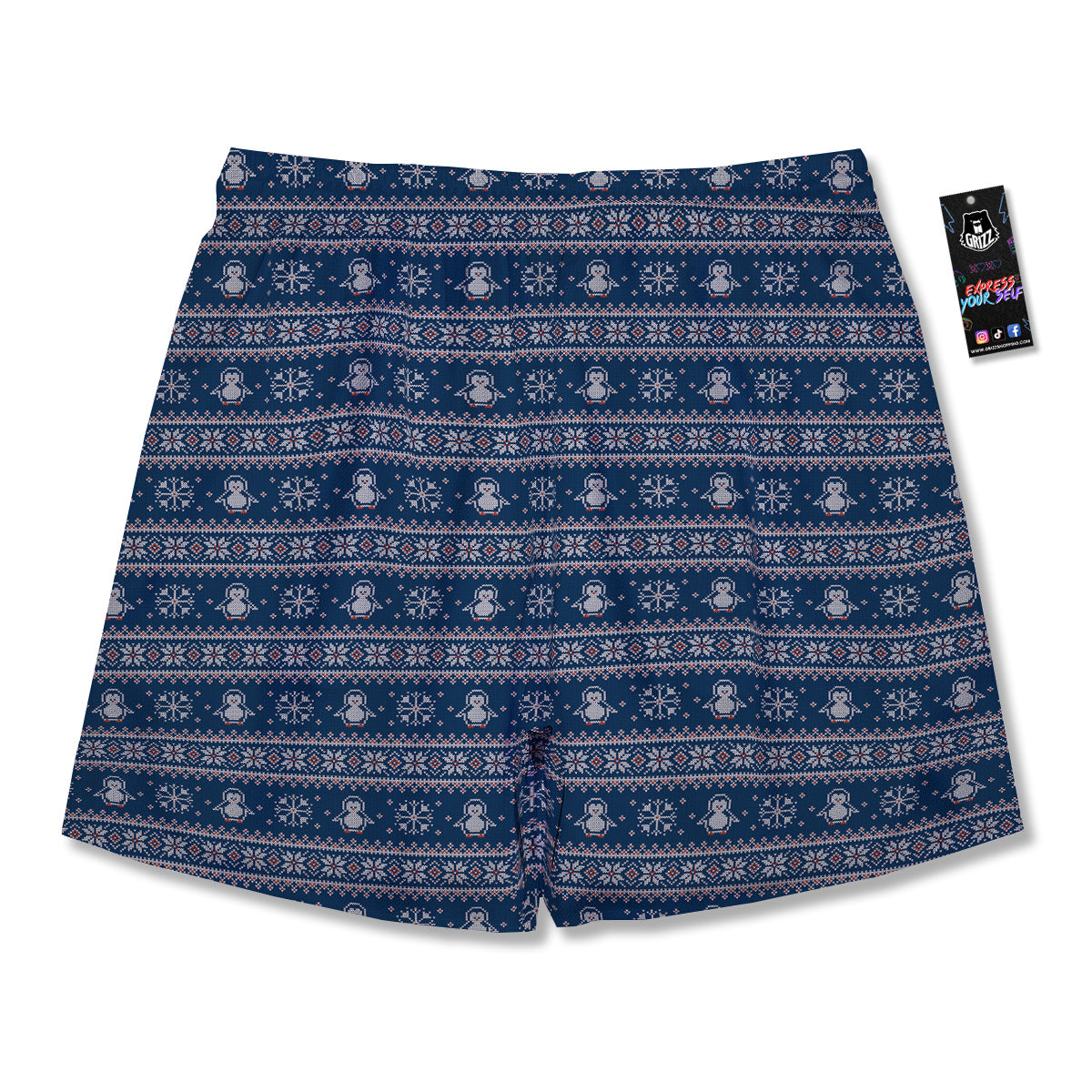 Penguin Knitted Christmas Print Men's Running Shorts-grizzshop