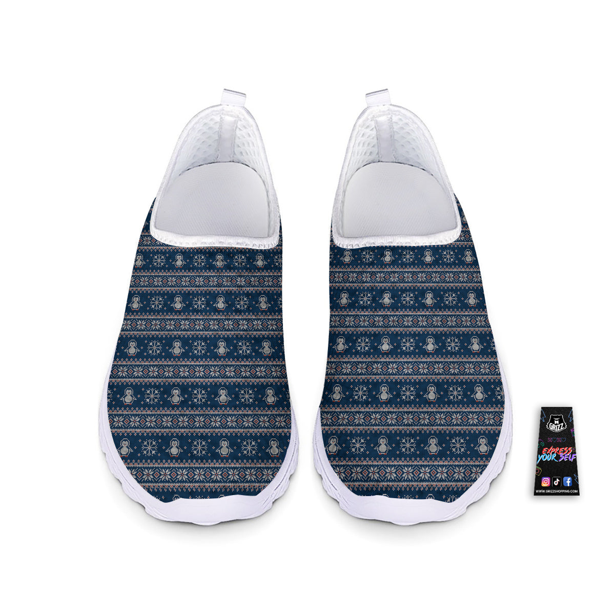 Penguin Knitted Christmas Print Nurse Shoes-grizzshop