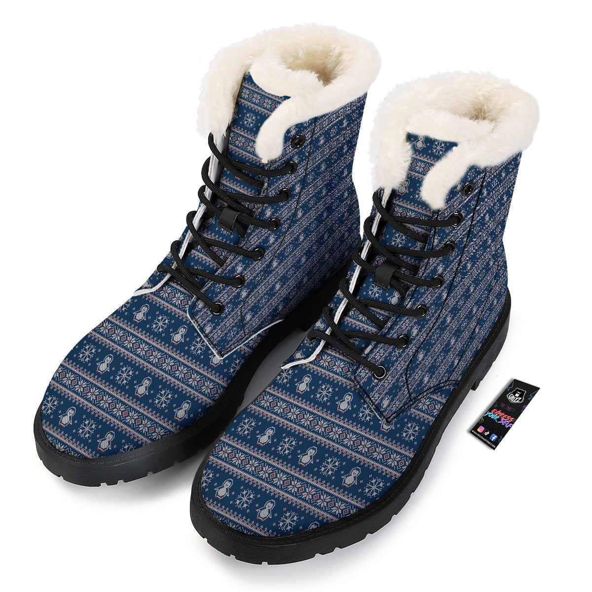Penguin Knitted Christmas Print Winter Boots-grizzshop